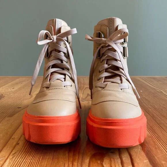 9.5 - Sorel Tan Orange Platform Lace Up Caribou X Waterproof Combat Boots 0114KE - Picture 4 of 8